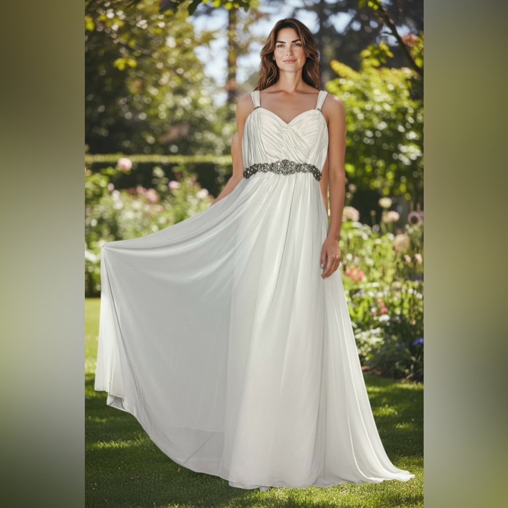 Glamorous Open Shoulder Ruffle Top Maxi Dress with Beaded Waist Ivory Size 10